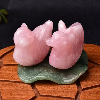 1 Set Rose Kvarco Mandarinų Antis Natūralių Kristalų Akmens Raižyti Meilužis Simbolizuoja Statulėlės Lotus lapų dekoratyvinių Namų Puošimas Ornamentais