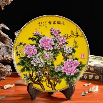 10 colių Jingdezhen Keramikos, Porceliano Dekoro Plokštė Gražių Gėlių Modelio Apvalūs Patiekalas Namų Išdėstymas Amatų TV Spintelė Ornamentu