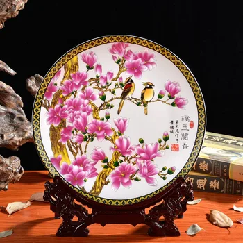 10 colių Jingdezhen Keramikos, Porceliano Dekoro Plokštė Gražių Gėlių Modelio Apvalūs Patiekalas Namų Išdėstymas Amatų TV Spintelė Ornamentu