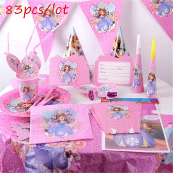 10 Žmonių Naudoja Princesė Sofija Temą 83 vnt Animacinių filmų Happy Birthday Party Rožinė Popieriaus Taurės Plokštė Servetėlės Vienkartiniai Indai Rinkiniai