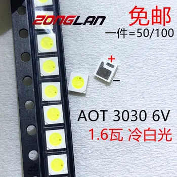 100VNT LED Backlight High Power LED 1.6 W 3030 6 V šaltai balta 100-130LM TV Taikymas 3030M-W3SP AOT