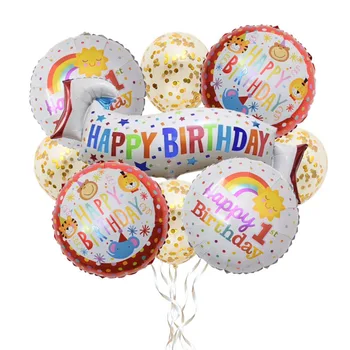10vnt gimtadieniu spausdinti blizgančiais konfeti balionas nustatyti gimtadieniu, skaidraus latekso balionų vaivorykštė apvalus aliuminio folija balon