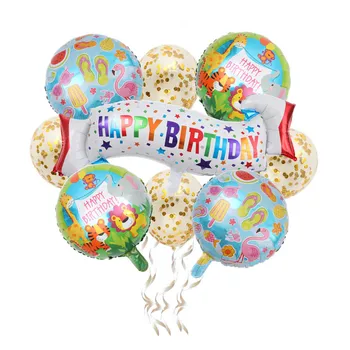10vnt gimtadieniu spausdinti blizgančiais konfeti balionas nustatyti gimtadieniu, skaidraus latekso balionų vaivorykštė apvalus aliuminio folija balon