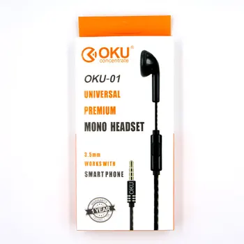 10vnt Nemokamas Pristatymas OKU-01 3.5 mm Single In-Ear Tik Mono Ausines į ausis įkišamos Ausinės w/ Mic Už Telefoną 