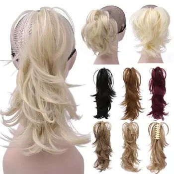 14inch Sintetinių Letena plaukai surišti į uodegą arba Chignon Stilingas Plaukų Exension Nepatogus Banguoti Pony tail Bun Hairpieces