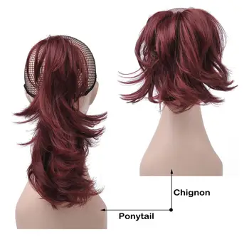 14inch Sintetinių Letena plaukai surišti į uodegą arba Chignon Stilingas Plaukų Exension Nepatogus Banguoti Pony tail Bun Hairpieces