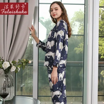 19 momme originali šilko pižama rinkiniai moterims sleepwear korėjos Elegantiška juoda mados liūtas gryno šilko moterų pižamos T8255