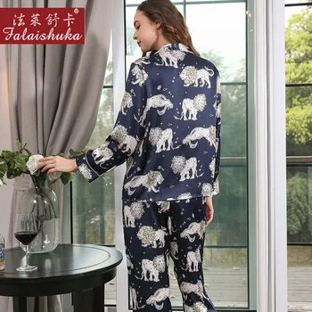19 momme originali šilko pižama rinkiniai moterims sleepwear korėjos Elegantiška juoda mados liūtas gryno šilko moterų pižamos T8255