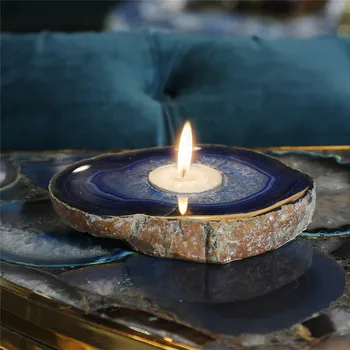 1pcs Gamtos Mėlynas Agatas Gabalas Žvakių Laikikliai Arbatos Žvakės Lipdukai Akmenys Aukštos Kokybės Vakarienė Namų Puošybai