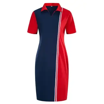 2020 Kelio Ilgis Plius Dydis 6XL Polo Suknelė T Shirt Ladies Moterys Vasarą trumpomis Rankovėmis Raudona Mėlyna Kratinys Atsitiktinis Negabaritinių Vestidos