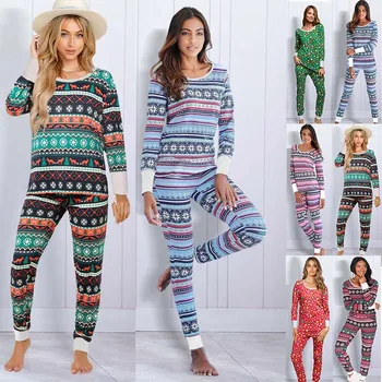 2020 m. Rudenį Kalėdų Pajama Nustatyti Moterų Homewear Žiemos Spausdinti Ištaigingas Dėvėti Moterų Sleepwear Kalėdos Namuose Kostiumas Loungewear Nustatyti Ponios