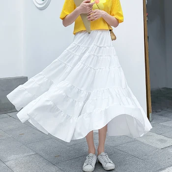 2020 Metų Vasaros Aukšto Juosmens Linijos Sijonai Moterų Korėjos Stiliaus Biuro Ponios Tortas Raukiniai Ilgai Atsitiktinis Midi Blauzdos Čiuožėjas Moteris