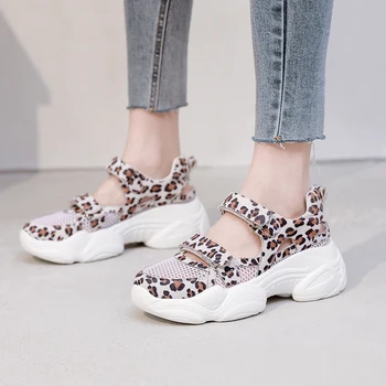 2020 metų Vasaros Stambusis Sandalai Moterims, 5cm Pleišto Kulniukai Batai Moteriška Sagtis Platforma Odos Atsitiktinis Vasaros Šlepetės Leopard Sandal