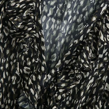 2020 naujas moterų senovinių gyvūnų odos spausdinti šifono nėrinių mini suknelė elegantiškos ponios ilgomis rankovėmis V-Kaklo, atsitiktinis suknelės
