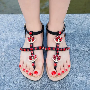 2020 NAUJAS Moterų vasarą šviečia paplūdimio Sandalai moteris bohemijos diamond sandalai flip flop kalnų krištolas batai Boho Atsitiktinis t-strap batai