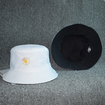 2020 naujas vasaros ramunėlių siuvinėjimo žvejys skrybėlę moterų mados medvilnės skrybėlę dvipusis nešiojami skrybėlę lauko atspalvį kibirą skrybėlės