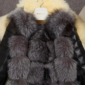2021 Juoda Šiltai Tirštėti Nauji Aukštos Kokybės Dirbtinė Silver Fox Fur Coat PU Rankovėmis, Šiltas Žiemą, Didelis Kiemas Paltas Striukė Drabužiai