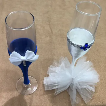 2vnt/daug mėlynos ir baltos vestuvių skrudinimas akinius vestuvių šampano taurių dovana vestuves apdaila