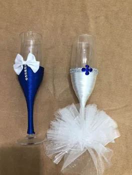 2vnt/daug mėlynos ir baltos vestuvių skrudinimas akinius vestuvių šampano taurių dovana vestuves apdaila