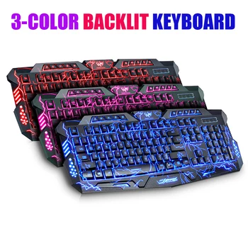 3 spalvos apšvietimu žaidimų klaviatūra išjungti kompiuterio, nešiojamojo kompiuterio USB laidinio backlight led žaidėjus klaviatūros crackle dizainas