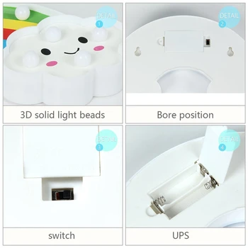 3D Vaivorykštė Modeliavimo LED Nakties Šviesos Dekoratyvinės Miegamojo Lempa su baterijomis, Mergaitėms, Vaikams, Kūdikio Kambarys, LED Lempos LB88