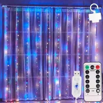 3M LED Girliandą Užuolaidų Nuotolinio Valdymo pultas USB Pasakų String Šviesos girlianda ant lango Girlianda Kalėdų Dekoracijas namams Kambarys
