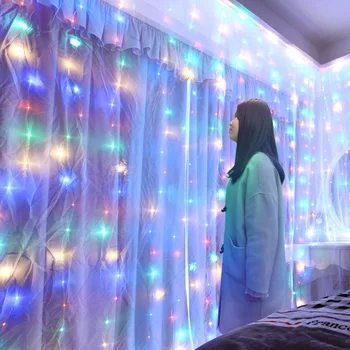 3m LED pasakų žibintai girliandą Nuotolinio valdymo užuolaidų string žibintai Namų puošybai miegamojo langas Kalėdų vakarėlį Atostogų apšvietimas