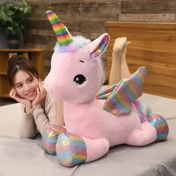 40-80cm Milžinišką Kawaii Vaivorykštė Vienaragis Pliušiniai Žaislai Įdaryti Unicornio Minkšta Pagalvėlė Lėlės Mielas Gyvūnų Arklių Dovana Vaikams ChildGirls