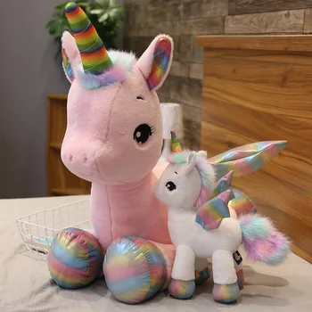 40-80cm Milžinišką Kawaii Vaivorykštė Vienaragis Pliušiniai Žaislai Įdaryti Unicornio Minkšta Pagalvėlė Lėlės Mielas Gyvūnų Arklių Dovana Vaikams ChildGirls