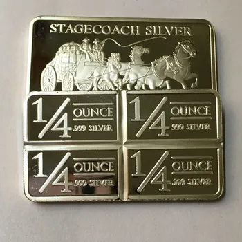 5 vnt nemagnetiniai naują Stagecoach luito baras sidabro padengtą monetos 50 mm x 28 mm, kolekcines, suvenyrų dekoravimas monetos