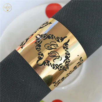 50pcs Nemokamas pristatymas filigranas servetėlių žiedas pjovimas lazeriu aukso vestuvių servetėlių žiedas, vestuvių ir dekoracijos