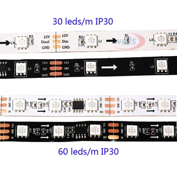 5m WS2811 led juostelės 30/48/60 led/m,10/16/20 vnt ws2811 ic/matuoklis,DC12V Balta/Juoda PCB, 2811 led juostelės Naudojamos Skaitmeninės