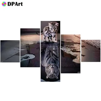 5VNT Diamond Tapybos kvadratiniu/Apvalus Gręžimo Katė, Tigras Atspindys Daimond Siuvinėjimas, Tapyba Kryželiu Mozaikos Vaizdą M778