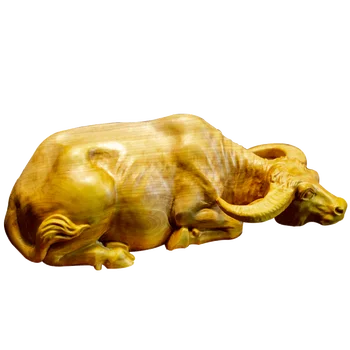 9/17CM Medienos Statula Kinų Zodiako Gyvūnų Boxwood Drožyba Pasisekė Karvė Kinijos Namų Dekoracijas Rankdarbiai