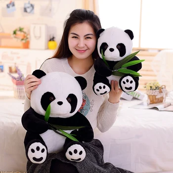 9-20cm Ryškus Juokinga Panda su Bambuko Lapų Pliušiniai Žaislai, Minkšti Animacinių filmų Gyvūnų Juoda ir Balta Panda Įdaryti Pakabukas Lėlės Vaikams Dovanos