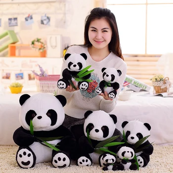 9-20cm Ryškus Juokinga Panda su Bambuko Lapų Pliušiniai Žaislai, Minkšti Animacinių filmų Gyvūnų Juoda ir Balta Panda Įdaryti Pakabukas Lėlės Vaikams Dovanos