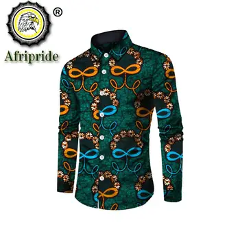 Afrikos kostiumas, marškiniai vyras spausdinti drabužių dashiki viršūnes ankara oficialų vyrų marškinėliai stendas kaklo, ilgomis rankovėmis AFRIPRIDE S1912002