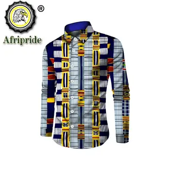 Afrikos kostiumas, marškiniai vyras spausdinti drabužių dashiki viršūnes ankara oficialų vyrų marškinėliai stendas kaklo, ilgomis rankovėmis AFRIPRIDE S1912002