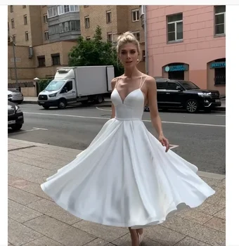 Alonlivn UŽSAKYMĄ-Line Vestuvių Suknelė Su Rankovių Elegantiškas Satino Nuotakos Suknelė
