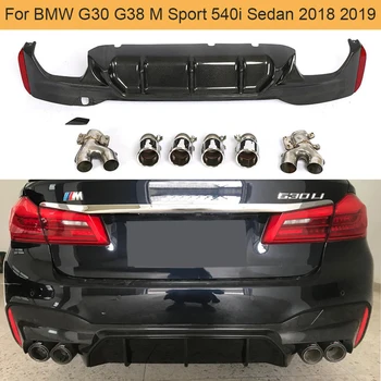 Anglies Pluošto / PP Galinio Buferio Difuzorius BMW 5 Serijos G30 G38 M Sport Sedanas 540i 2017-2019 su Išmetamųjų Patarimai Galinis Lip Ne M5