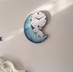 Animacinių filmų Spalvotas Piešimo Mielas Mėnulis Triušis Sieninis Laikrodis Išjungti Miegamasis, VAIKŲ Kambarys, vaikų Darželis Laikrodis Kūrybinių Mados Sieninis Laikrodis