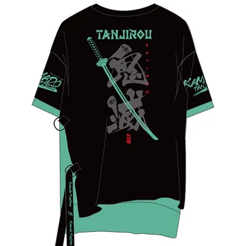Anime Demon Slayer Kimetsu nr. Yaiba Kamado Tanjirou Cosplay T-Marškinėliai trumpomis Rankovėmis Unisex Black & Green Marškinėliai Tee Viršuje Kostiumai