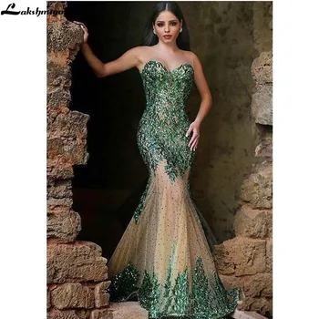 Arabų Stilius, Smaragdas Žalia Undinė Vakaro Suknelės Seksualus, Saldus Širdies Blizgančiais Elegantiškas Ilgas Prom Chalatai Šalis Nešioti