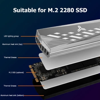 ARGB M. 2280 2 SSD Heatsink Aliuminio Lydinio RGB Atminties Heatsink 5V 3Pin Radiatorius