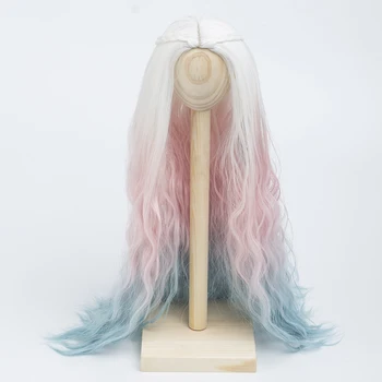 Aukštos Kokybės Lėlės Plaukų Perukai Karščiui Atsparus Vielos Baltas Rožinis Mėlynas Ombre Spalvos Perukai už BJD Doll