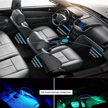 Automobilio LED RGB Juostos Šviesos 4Pack 5V Adresuojamo Smart Spalvotų Muzikos Atmosferą Šviesos 72LEDs Automobilio Salono Lemputė su Nuotolinio