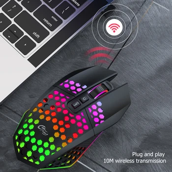 Balta juoda bevielė pelė įkraunama korio tuščiaviduriai dizaino RGB šviesos stalinio kompiuterio, nešiojamojo kompiuterio pelės žaidimas