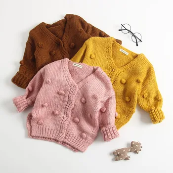 Bamblys Žiemos Naujagimių Cardigan Megztiniai Megzti Baby Girl Drabužius Ilgomis Rankovėmis Kieto V-Kaklo Mygtuką Mielas Outwear Paltai
