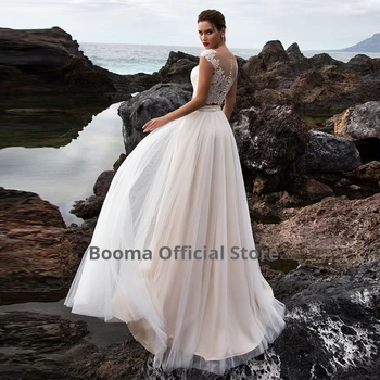 Booma Dviejų dalių Paplūdimio Vestuvių Suknelės 2020 Elegantiškas Vestuvių Suknelės Boho Šampano Bžūp Rankovėmis iliuzija vestido de novia Derliaus
