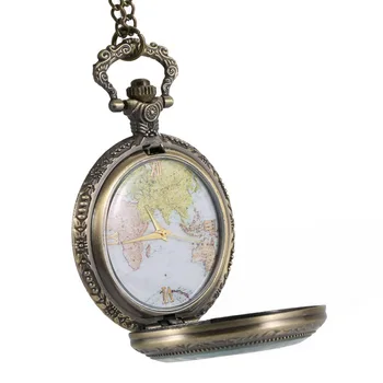 Derliaus Kvarco Kišenėje Žiūrėti Pasaulio Žemėlapyje romėnišką Dial Aišku, Padengti Lydinio Grandinės Sieniniai Laikrodžiai TT@88